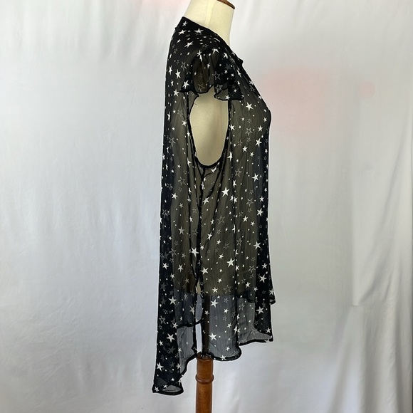 No Boundaries Black Sheer Top w/Stars, Cap Sleeves & Hi-Lo Hem- Size XXL (19) Jr - Picture 11 of 15